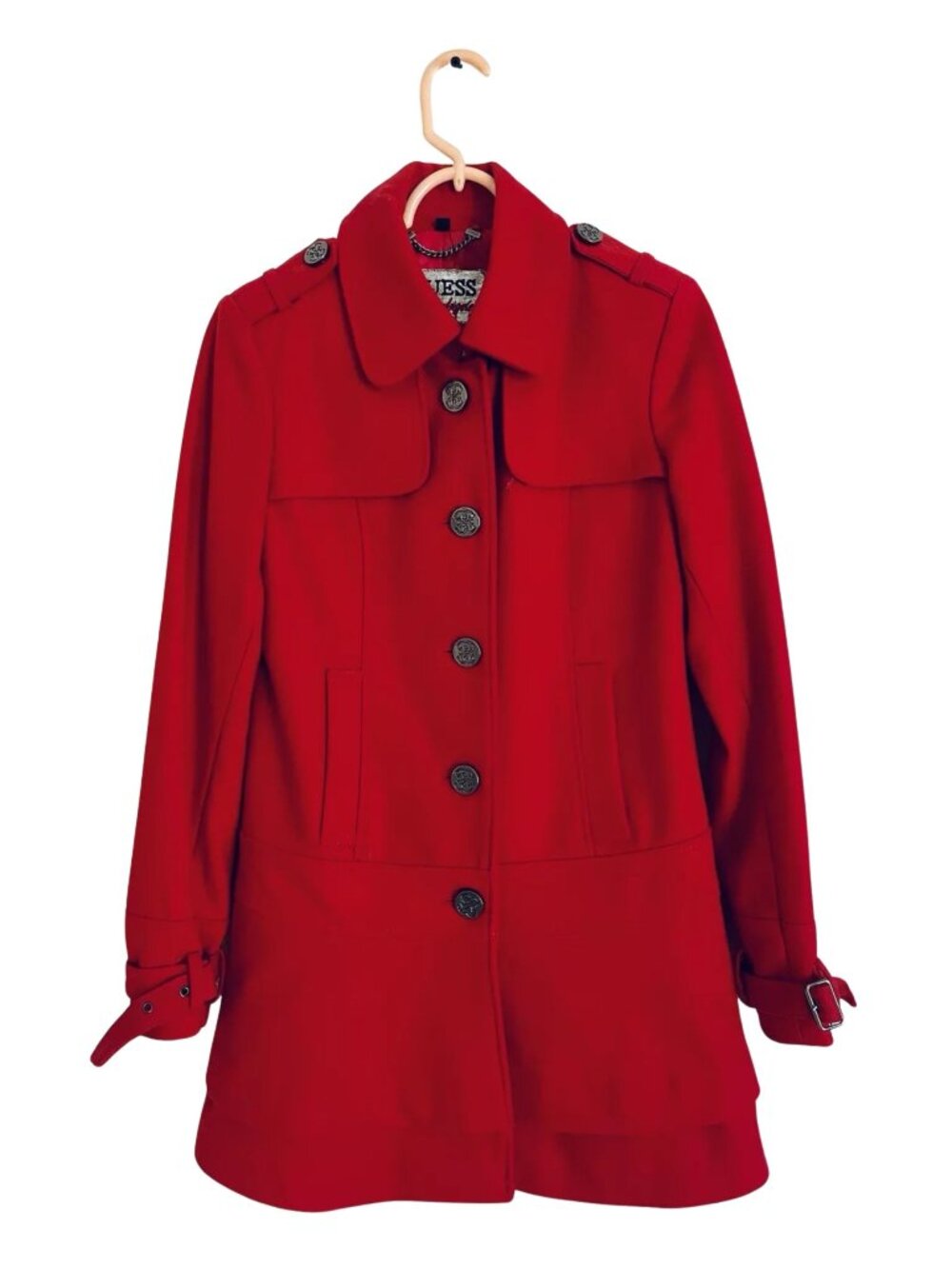 Women's Red Wool Blend Coat – Size Small – Classic Elegant Peacoat - Picture 2 of 7
